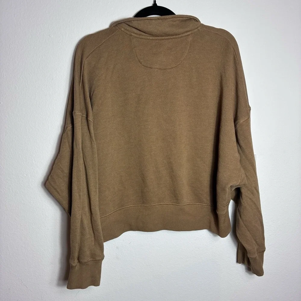 American Eagle Oversized Snap Neck Pullover Sweatshirt‎ Camel Tan Large Coastal
